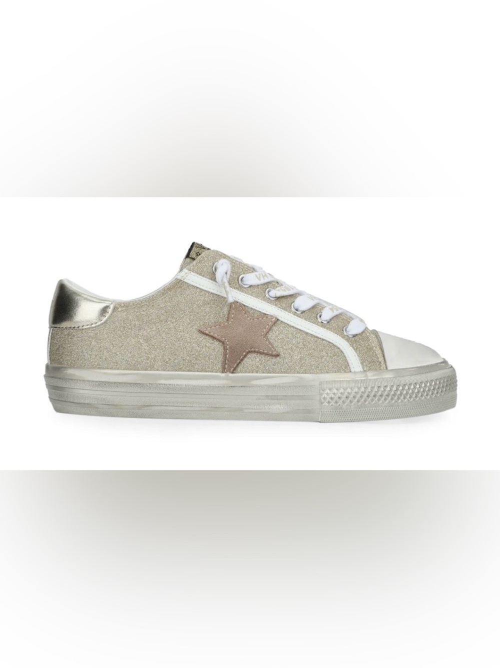 Vintage Havana Girls' Glitter Low-Top Sneaker in Gold with Tan Star